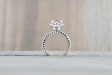 Gold Peach Pink Pear Morganite Bead Halo Ring M3061