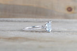 14k White Gold Emerald Cut Aquamarine Aqua Solitaire Engagement Ring