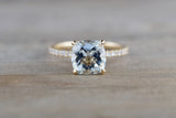 14k Yellow Gold Cushion Checkerboard Aquamarine set in a diamond mounting 8x8mm