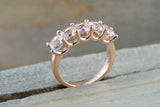 Solid 14k Rose Gold 5 Stone Cushion U Prong Anniversary Morganite Wedding Ring Band 5mm