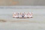 Solid 14k Rose Gold 5 Stone Cushion U Prong Anniversary Morganite Wedding Ring Band 5mm