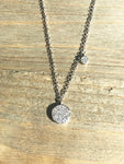 14k White Gold Dangling Circle Micro Pave Diamond Necklace 16" 18" Chain