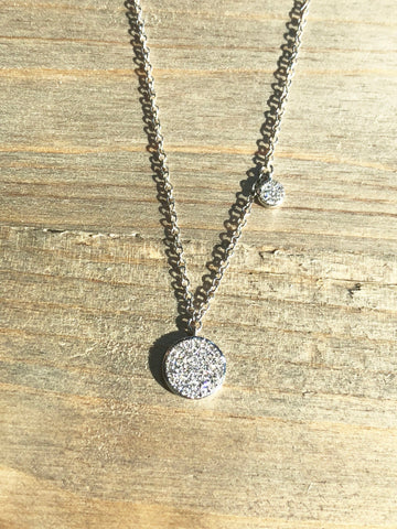 14k White Gold Dangling Circle Micro Pave Diamond Necklace 16" 18" Chain