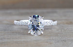 2 carat Oval Lab Grown Diamond Moissanite Victoria Hidden Under Halo Oval 9x7mm Ring M3079