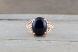 Oval Black Onyx set in 14k Rose Gold Diamond Engagement Anniversary Ring Band Art Deco Vintage