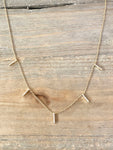 14k Yellow Gold Dangling Bar Micro Pave Diamond Necklace 16" 18" Chain