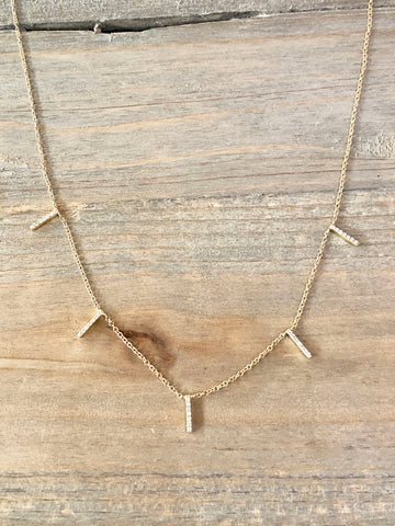 14k Yellow Gold Dangling Bar Micro Pave Diamond Necklace 16" 18" Chain