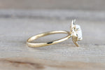 14k Yellow Gold Floral Oval Fire Opal and Diamond Engagement Anniversary Promise Wedding Ring Band Flower Petal