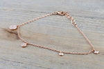 14k Rose or White Gold Diamond Pave Dangling Drop Circle Bracelet Adjustable
