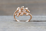 18K Rose Gold Diamond Leaf Ring Bead Band