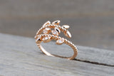 18K Rose Gold Diamond Leaf Ring Bead Band