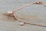 14k Rose or White Gold Diamond Pave Dangling Drop Circle Bracelet Adjustable