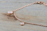 14k Rose or White Gold Diamond Pave Dangling Drop Circle Bracelet Adjustable