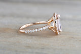 14k Rose Gold Cushion Square Cut Pink Peach Morganite Diamond Halo Ring