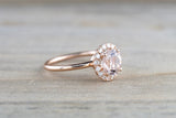 Round Diamond Halo Morganite Ring 7mm