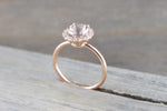 Round Diamond Halo Morganite Ring 7mm