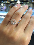 Round Diamond Halo Morganite Ring 7mm