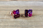 Amethyst, Ruby, Tourmaline Cluster Stud