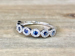 14K White Gold Diamond and Sapphire Band Halo