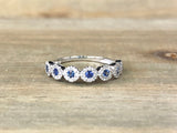 14K White Gold Diamond and Sapphire Band Halo