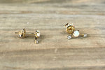 14K Yellow Gold Opal and Diamond Earring Stud
