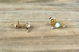 14K Yellow Gold Opal and Diamond Earring Stud