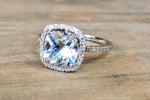 14k White Gold Cushion Diamond Halo White Topaz Ring