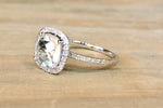 14k White Gold Cushion Diamond Halo White Topaz Ring