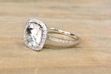 14k White Gold Cushion Diamond Halo White Topaz Ring