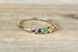 14k Yellow Gold Rainbow Multi Color Sapphire Emerald Ruby Ring Band Bezel