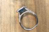 14k White Gold Diamond Pave Emerald Blue Topaz Ring