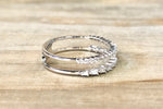 14k White Gold Diamond Baguette and Round 2 Row Ring Band Stackable