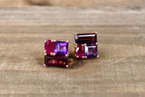Amethyst, Ruby, Tourmaline Cluster Stud