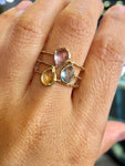 14k Yellow Gold Multi Color Pear Amethyst Topaz Ring 3 Row