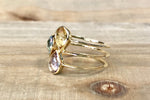 14k Yellow Gold Multi Color Pear Amethyst Topaz Ring 3 Row