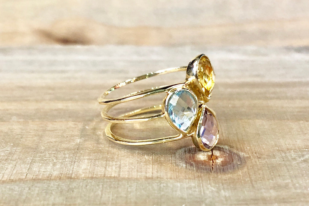 Amethyst,Citrine London Topaz Three Peeks ring - 14K Yellow Gold  |JewelsForMe