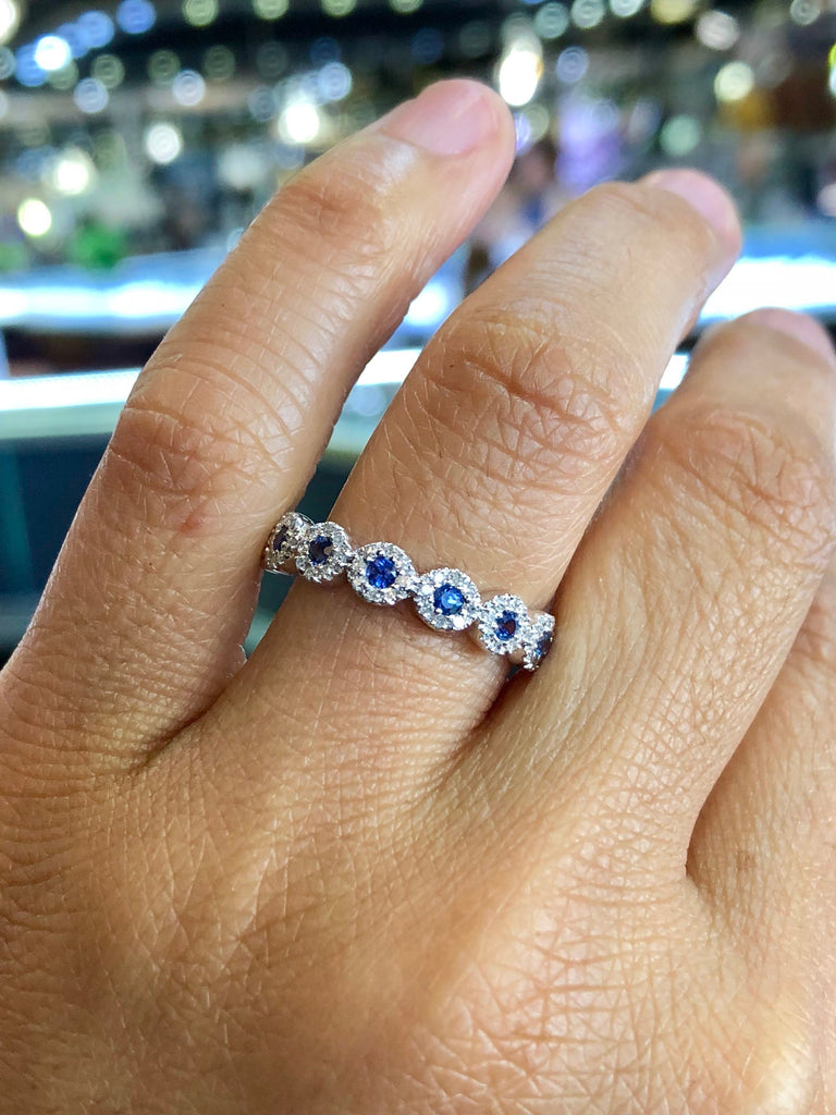 14K White Gold Diamond and Sapphire Band Halo – ASweetPear