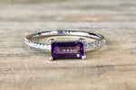 14k White Gold Emerald Shaped Amethyst and Diamond Ring Band