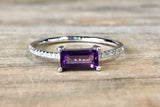 14k White Gold Emerald Shaped Amethyst and Diamond Ring Band