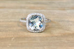 14k White Gold Cushion Diamond Halo White Topaz Ring