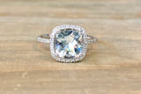 14k White Gold Cushion Diamond Halo White Topaz Ring