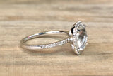 14k White Gold Cushion Diamond Halo White Topaz Ring