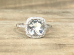 14k White Gold Cushion Diamond Halo White Topaz Ring