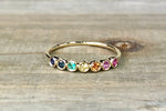14k Yellow Gold Rainbow Multi Color Sapphire Emerald Ruby Ring Band Bezel