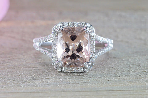 Ava Morganite Elongated Cushion Cut Halo Ring