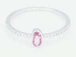 14k White Gold Oval Pink Sapphire Bezel Diamond Engagement Promise Ring