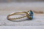 Melrose 7mm Topaz 14k Yellow Gold Round Blue Engagement Ring Crown Vintage Design Rope Classic November Birthstone