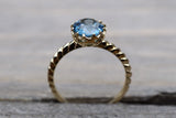 Melrose 7mm Topaz 14k Yellow Gold Round Blue Engagement Ring Crown Vintage Design Rope Classic November Birthstone