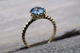 Melrose 7mm Topaz 14k Yellow Gold Round Blue Engagement Ring Crown Vintage Design Rope Classic November Birthstone