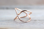X Cross 14k Rose Gold Diamond Adjustable Love Promise Ring Band Shaped Large Fashion